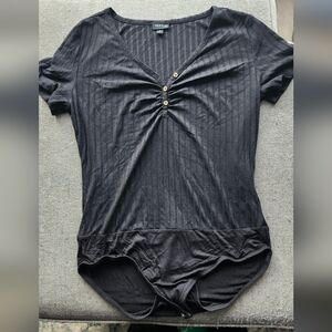 Torrid Black Buttoned Ribbed Bodysuit